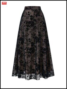 Womens Floral Tulle Maxi Skirt High Waisted A-Line Fairy Tutu Mesh Dressy